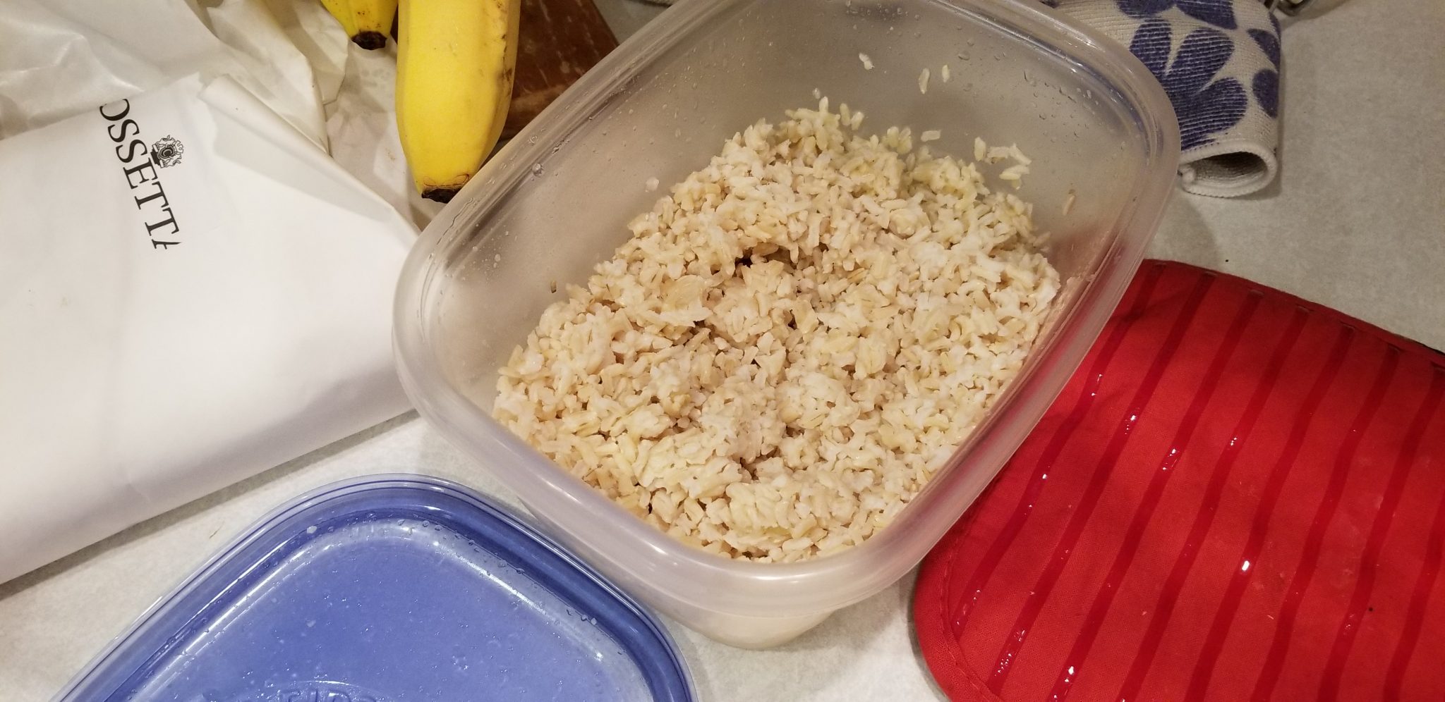 Generic brown rice in tupperware