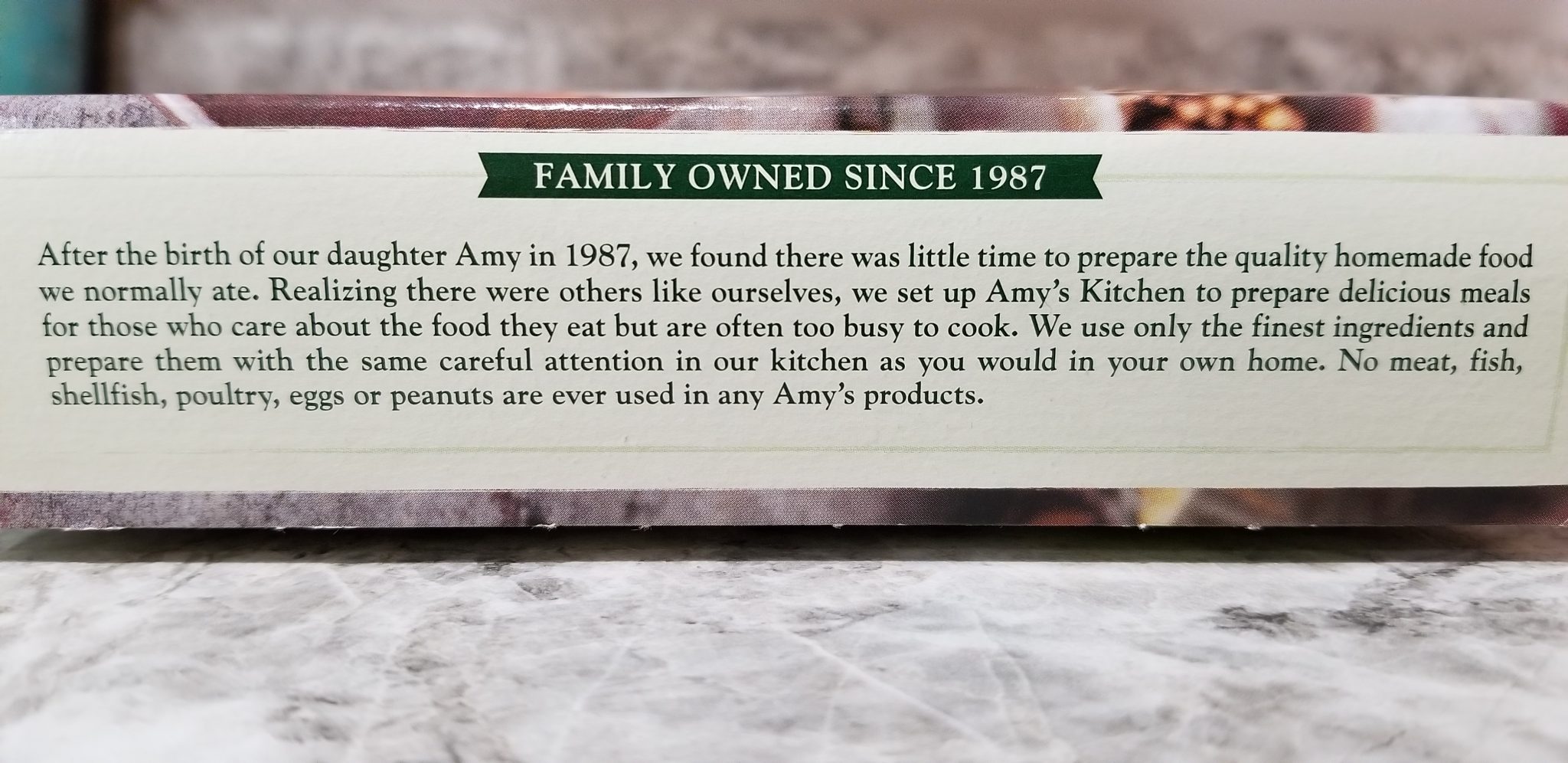Amy's food company back story.