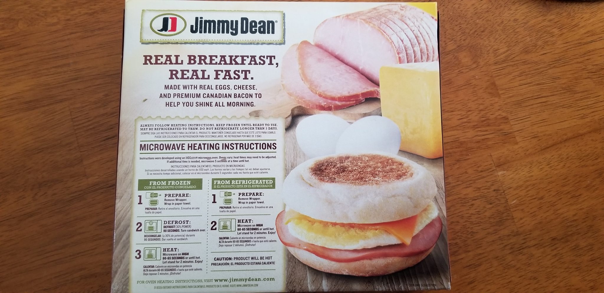 Jimmy Dean English Muffin, Canadian Bacon, Whole Egg and Cheese back of box