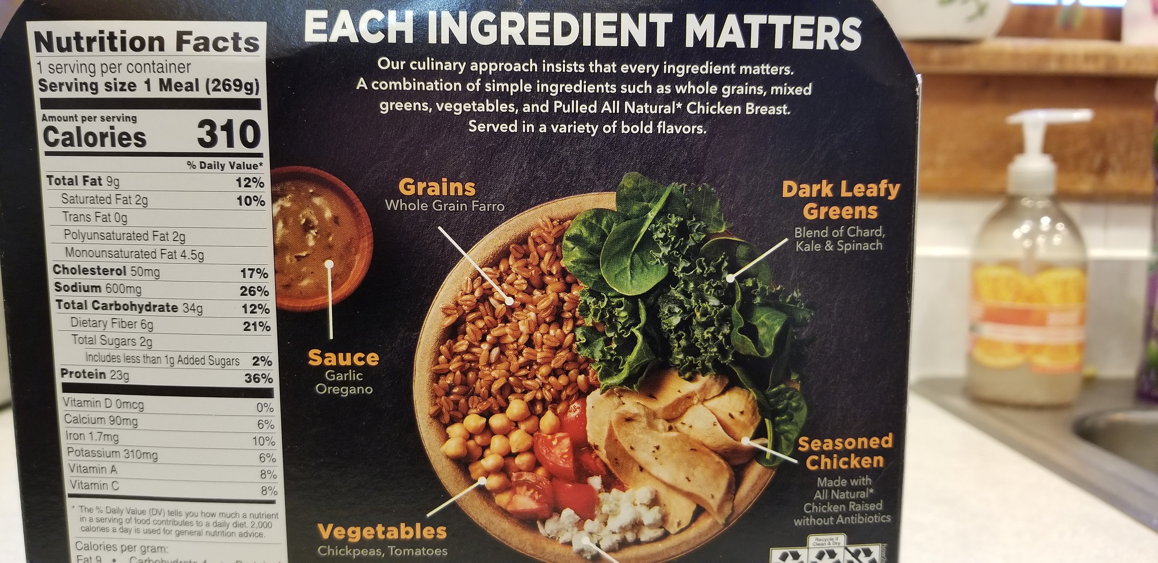 Healthy Choice Power Bowls Chicken Feta & Farro Back of Box