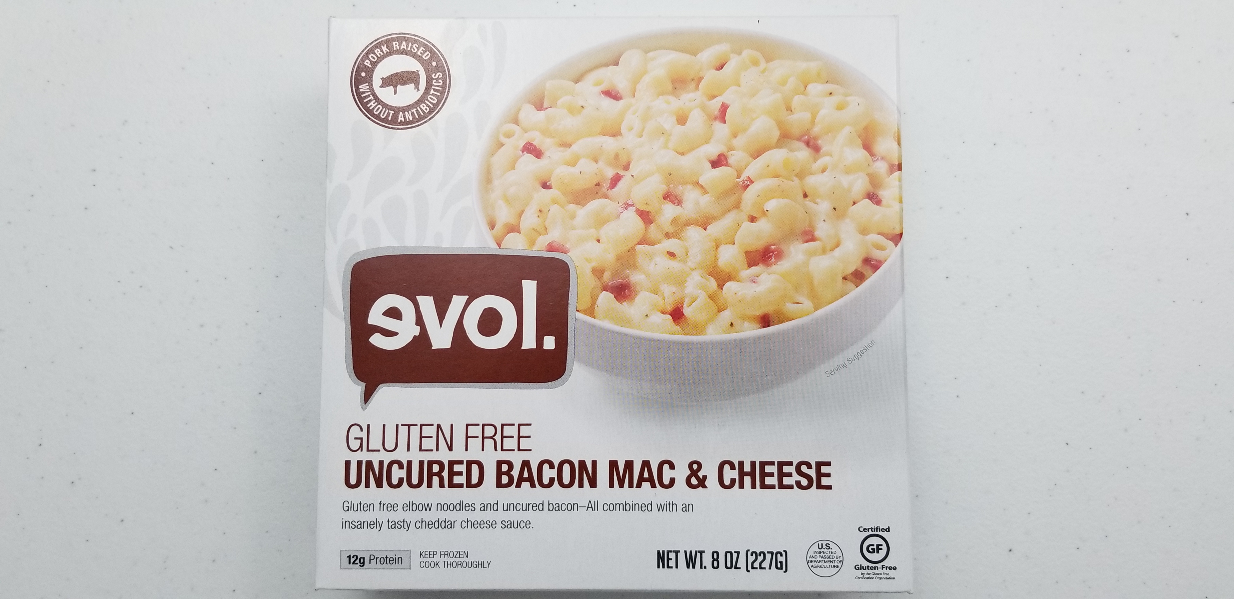 evol. gluten free uncured bacon mac & cheese