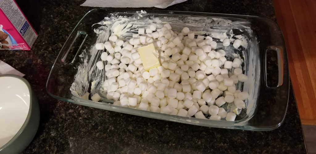 marshmallows and butter in a pan
