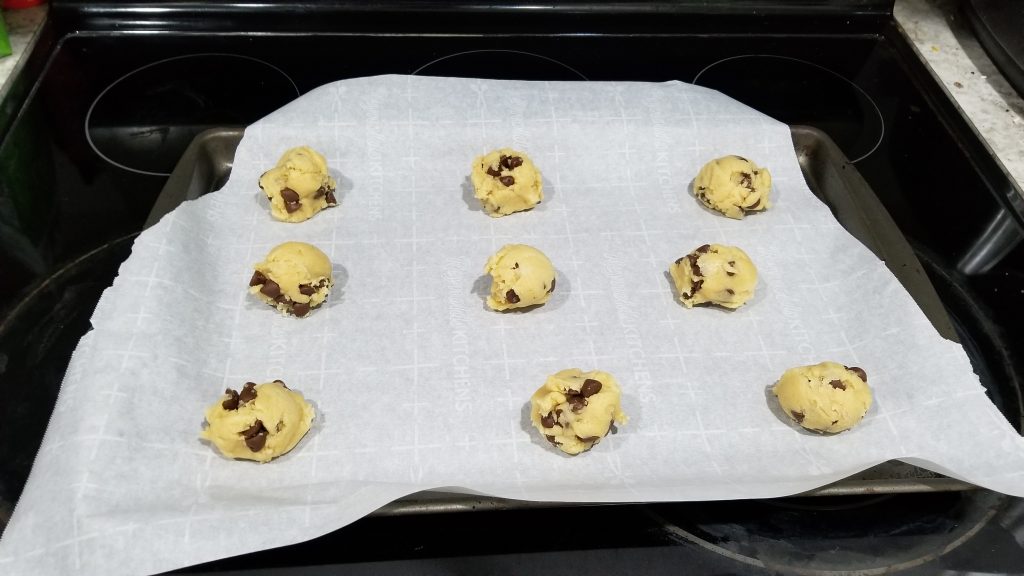 chocolate chip cookie dough on a tray