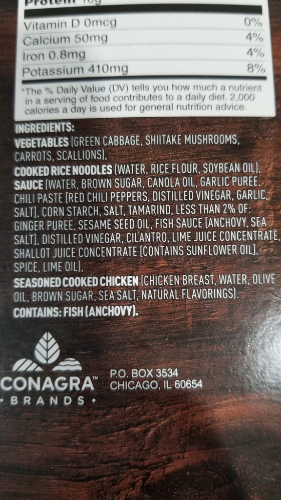 P.F. Chang's Chicken Pad Thai Ingredients