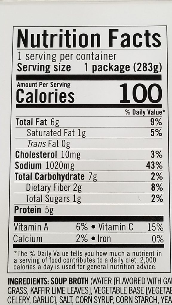 tom yum soup nutrition facts