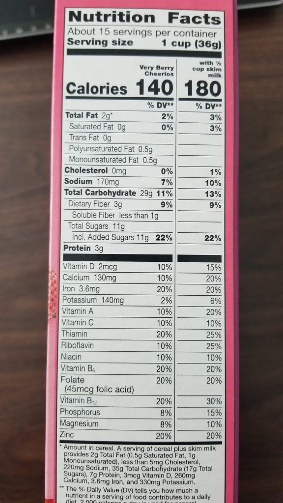 very berry cheerios nutrition facts
