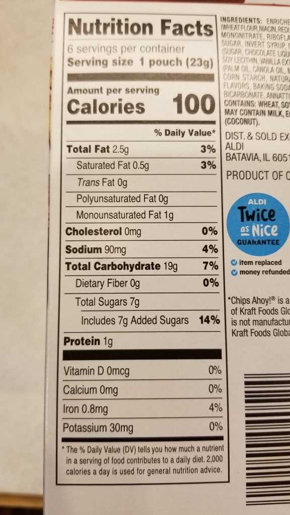 Baked Chocolate Chip Wafer nutrition label