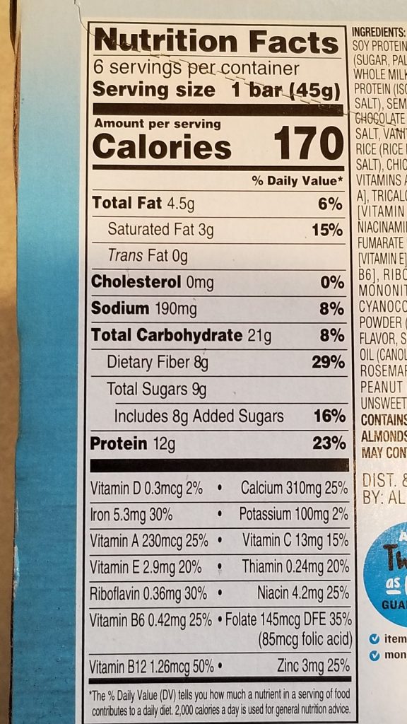 Chocolate Chip Protein Bar Nutrition Facts