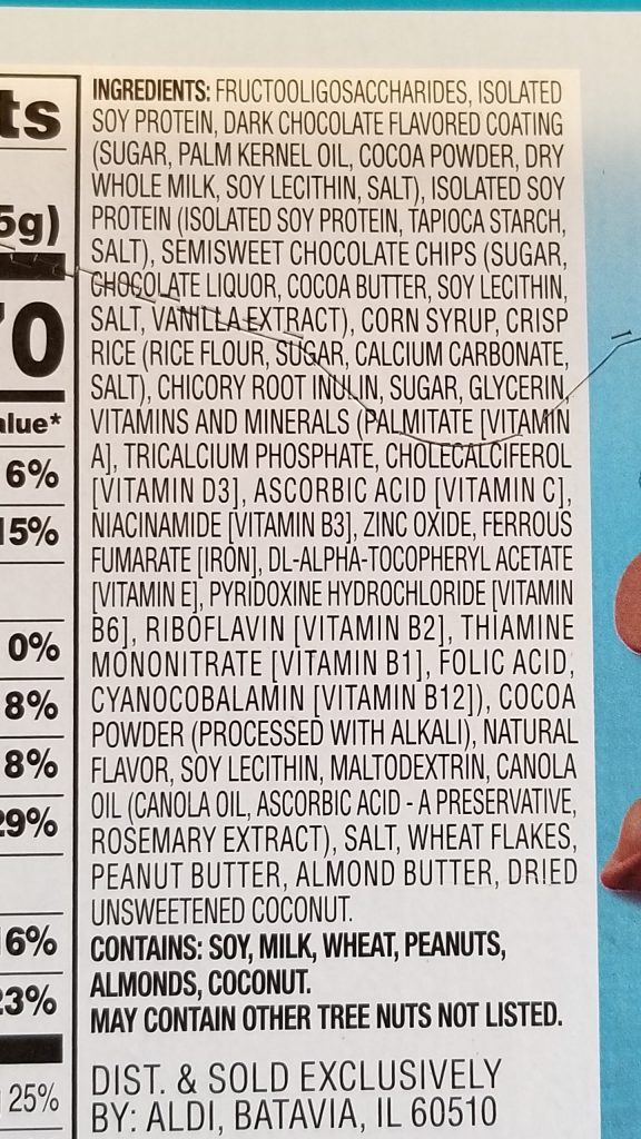 Elevation Chocolate Chip Protein Ingredients