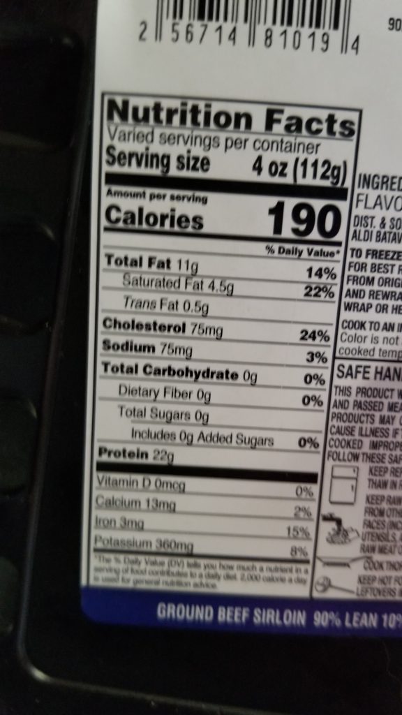 90% Lean Ground Beef nutrition facts