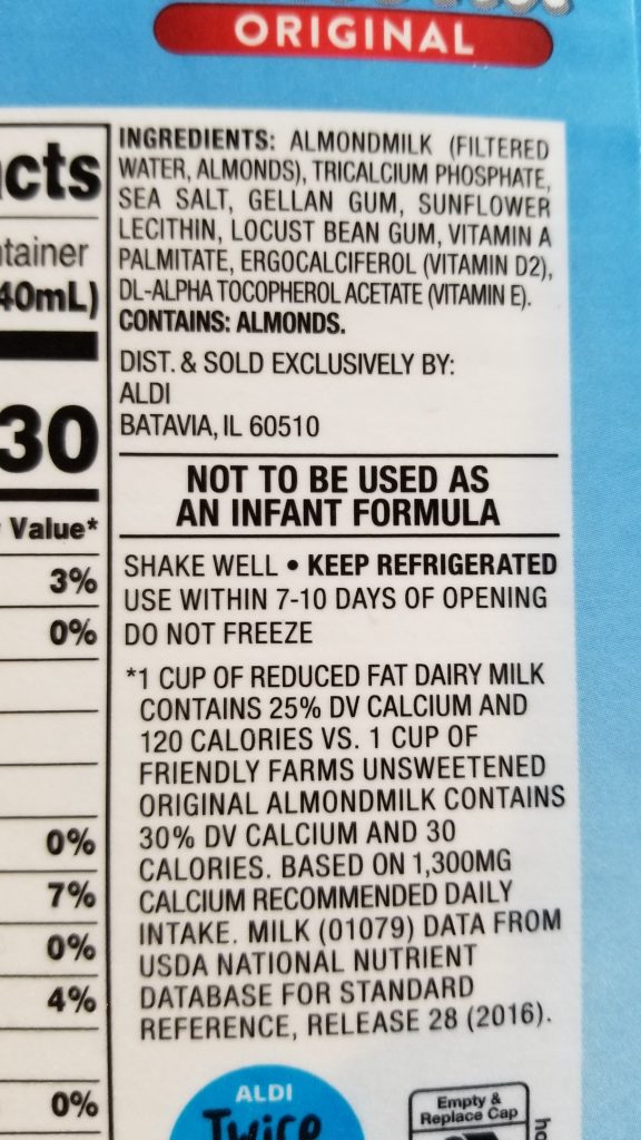 Almond milk ingredients