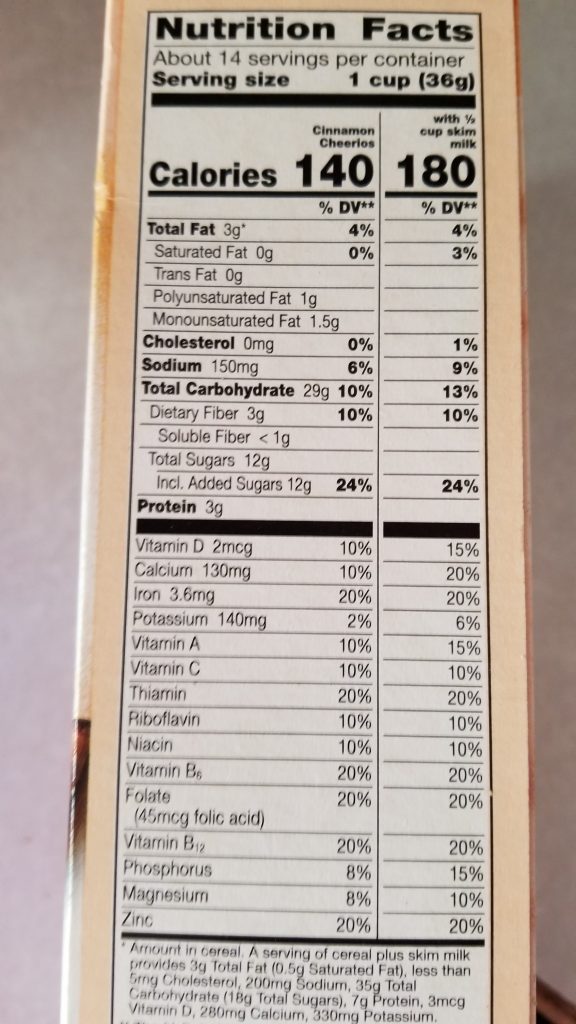 Cinnamon Cheerios Nutrition Facts