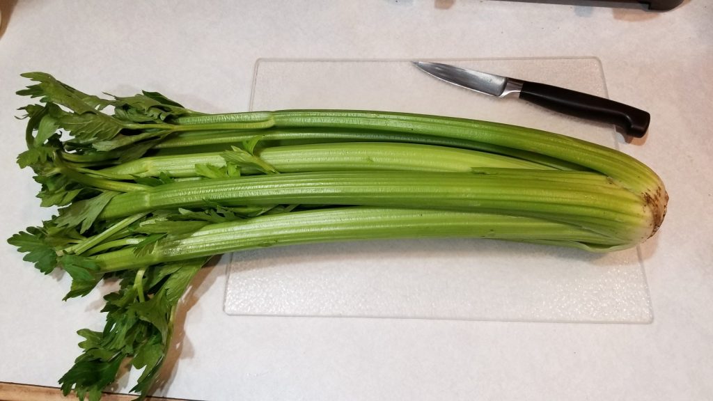 celery on cutting board for chicken salad recipe