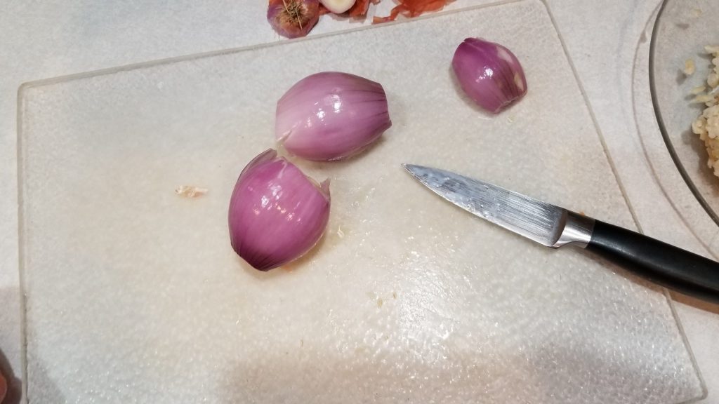cutting shallots for fried rice recipe