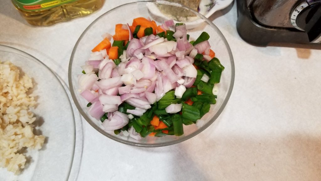 bowl of veggies for fried rice recipe