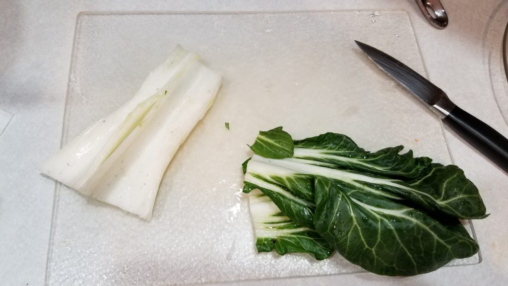 chopping bok choy for fried rice recipe