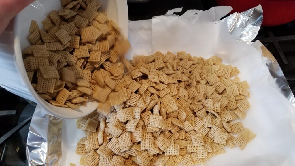 cereal on baking sheet