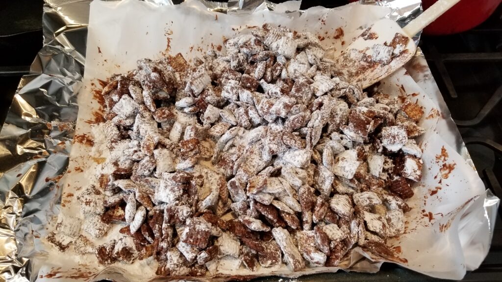 puppy chow recipe being mixed