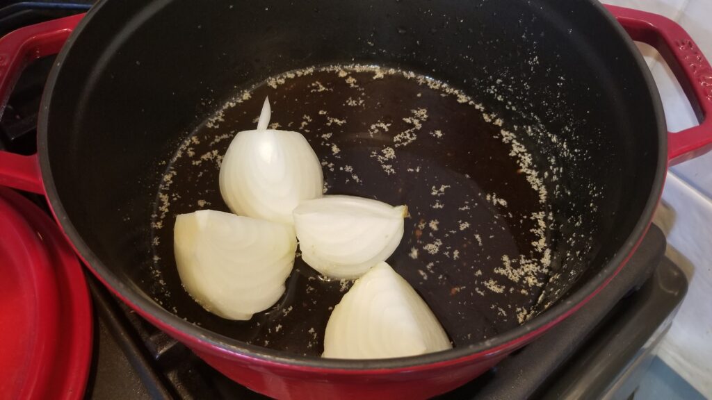 onions in pot for Mississippi Pot roast