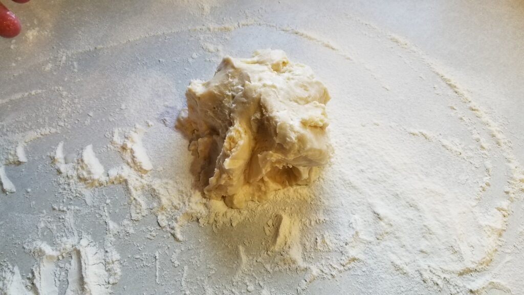dough on counter for rolling