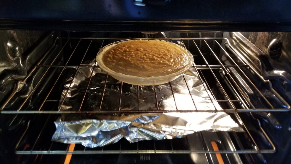 sweet potato pie in oven