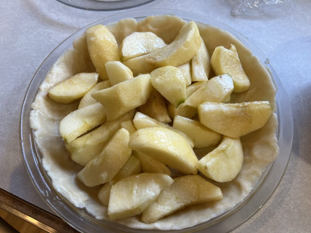 apples in pie plate for apple pie recipe