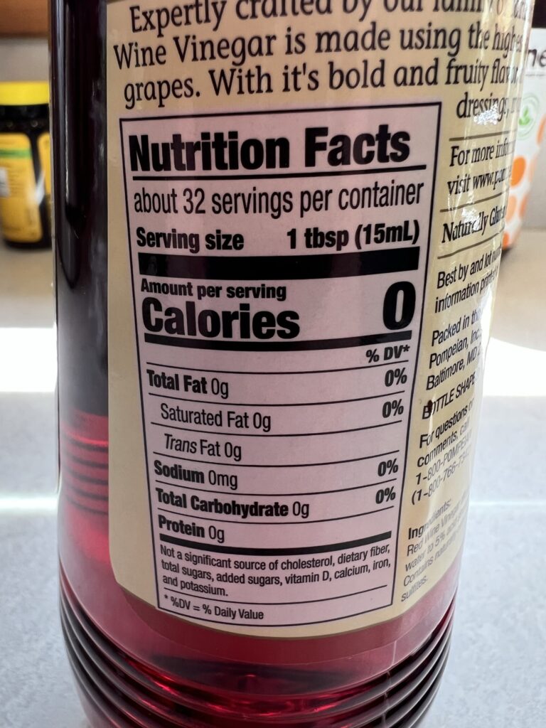 red wine vinegar nutrition label